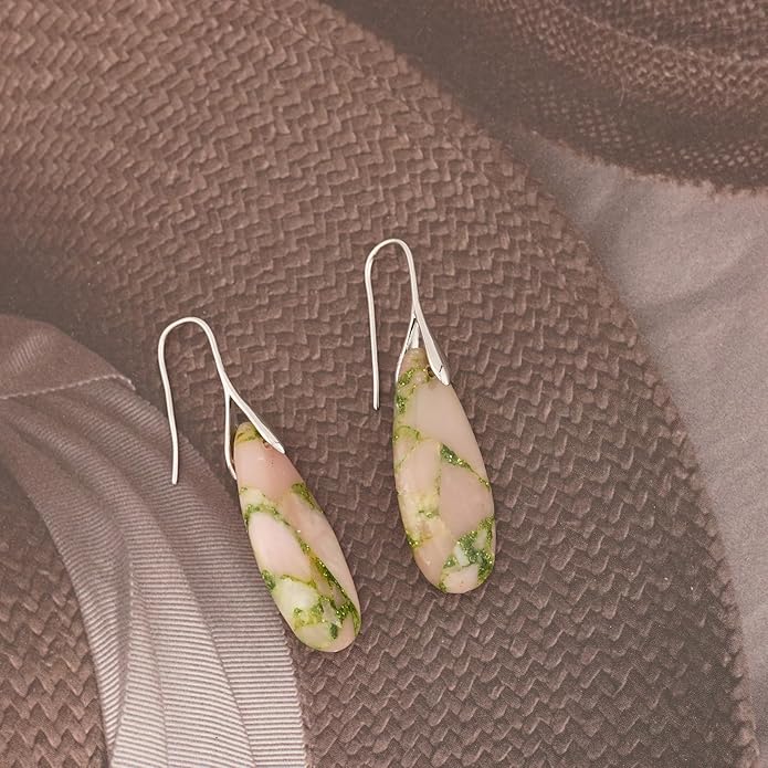 Natural Healing Stone Fishhoop Dangle Drop Earrings Statement Gold silver earrings
