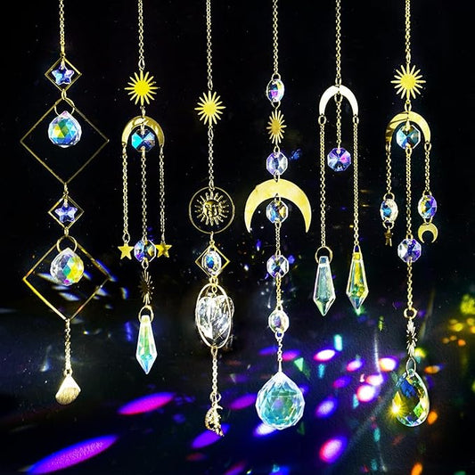 suddus 6pcs Sun Catchers Indoor Window, Hanging K9 Crystals Prism Rainbow Suncatchers for Cat, Christmas, Outdoor, Wall, Garden, Patio, Room, Cute Home Decoration