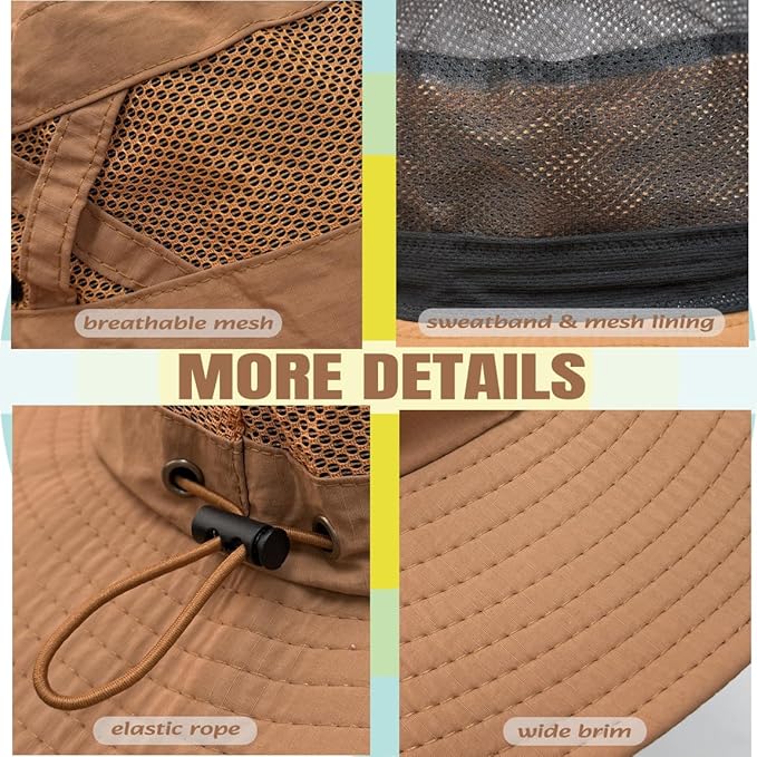 Fishing Hat UPF50+ Wide Brim Sun Hat for Men Women, Water Resistant Summer Sun Protection Safari Hat Hiking Bucket Hat