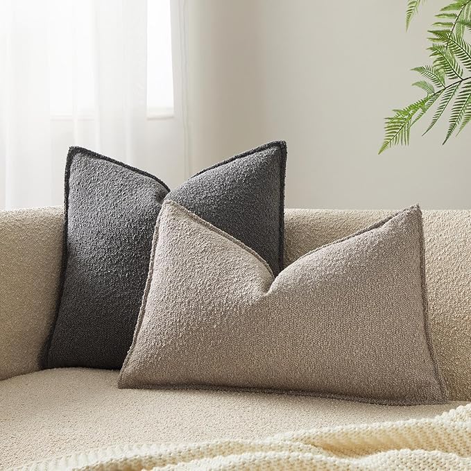 JUSPURBET 14x24 Throw Pillow Covers Set of 2 Decorative Pillow Covers for Couch Sofa Bed Cozy Boucle Textured Lumbar Cushion Covers Cases with Invisible Zipper for Living Room Home Decor,Gray