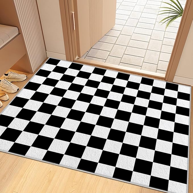 Black and White Checkered Rug for Living Room, 3x5 Area Rugs, Checkered Area Rug, Geometric Plaid Rugs, Washable Non Slip Retro Carpet Home Floor Decor