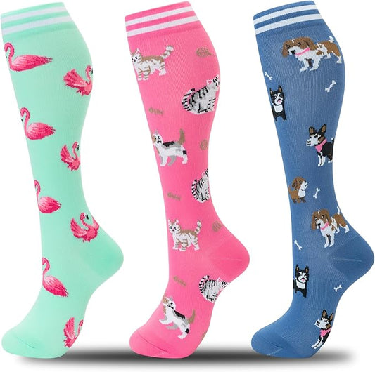 fenglaoda Compression Socks for Women Men 3 Pairs Graduated Compression Support Circulation Socks for Nurses