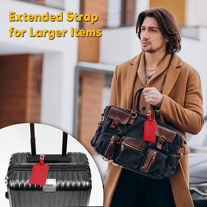 Travelambo 20 Pack Luggage Tags Faux Leather for Suitcases Travel Bag Labels with Protection Cover ID (Red Deep)