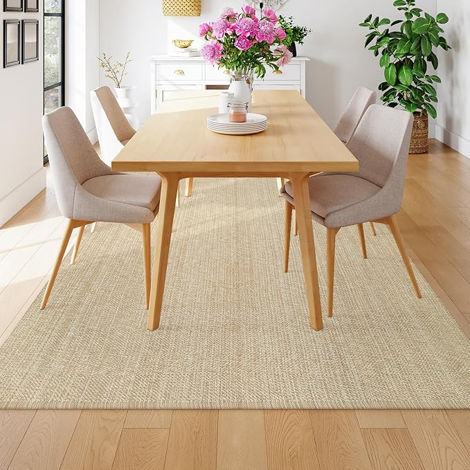 Collive Boho Rugs for Living Room 6x9 Tan, Washable Large Area Rug Braided Woven Cotton Bedrom Rug, Modern Floor Carpet Door Rugs for Nursery Room Office, Outdoor Rug for Patio Balcony Courtyard Decor