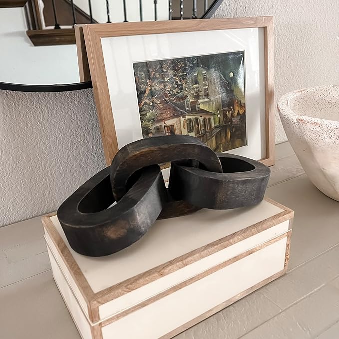Deco Azul Wood Chain Link Decor - Coffee Table & Shelf Decor - Black