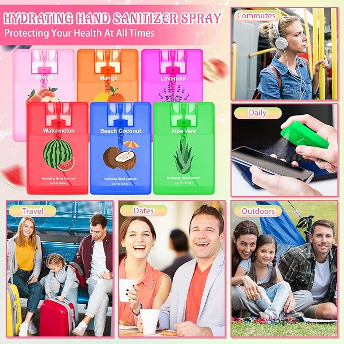 6 Pcs Hydrating Hand Sanitizer Spray Travel Size Scented Hand Sanitizer Spray Mist Refillable Pocket for Women Mom Teacher Nurses Coworker Birthday Fruit Spring Party Favors