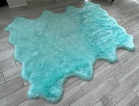 Free Shape Luxury Soft Fluffy Shag Area Rug Octo 8 Pelts 6'x8',180x240 cm - Vegan Fur Ultra Soft Indoor Carpet Nursery Rugs for Bedroom Home Decor, Blue