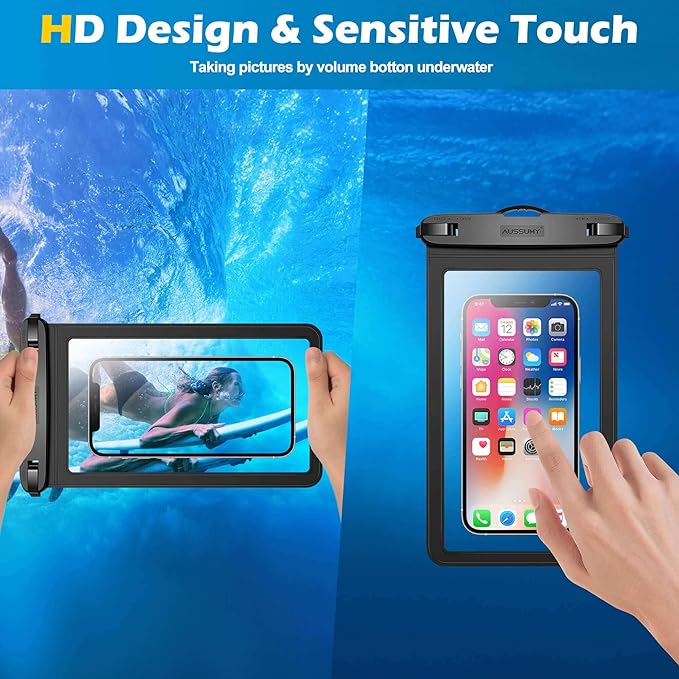 4 Pack 10.5“ Large Waterproof Phone Pouch - Underwater Clear Cell Holder - Universal Water Proof Dry Bag with Neck Lanyard for iPhone 17 Pro Max Samsung Galaxy with Heavy Case for Beach Swimming Pool