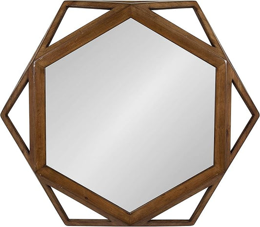 Kate and Laurel Cortland Rustic-Modern Geometric Octagon Shaped Wood Accent Wall Mirror, Rustic Caramel Finish, 24x27-inches