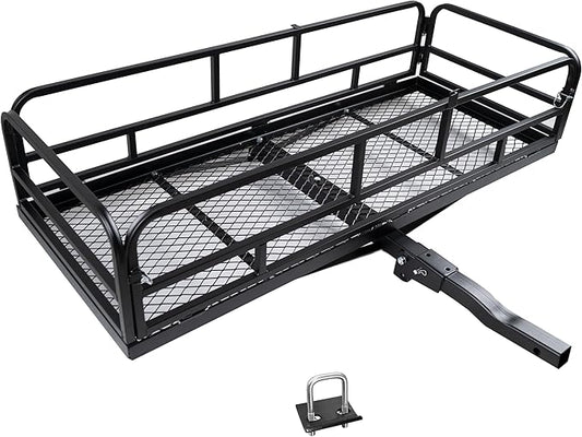 fouwick lugglage Basket 60x24x13 inches, Folds Flat, 600 Lbs Heavy Duty Hitch Cargo Basket Black，Luggage Storage (60x24x13 inch)