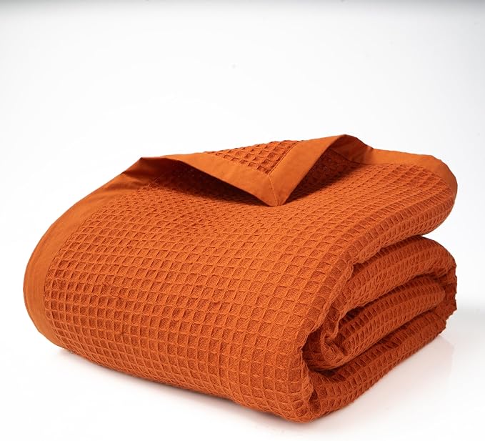 GOTS Certified 100% Organic Cotton Salt Earth Throw Blanket, 90"X 90" Blankets & Throws For Bed, Throw Blanket For Couch,Modern & Cozy Blanket, All Season Waffle Blanket, Soft Blanket (Cinnamon Stick)