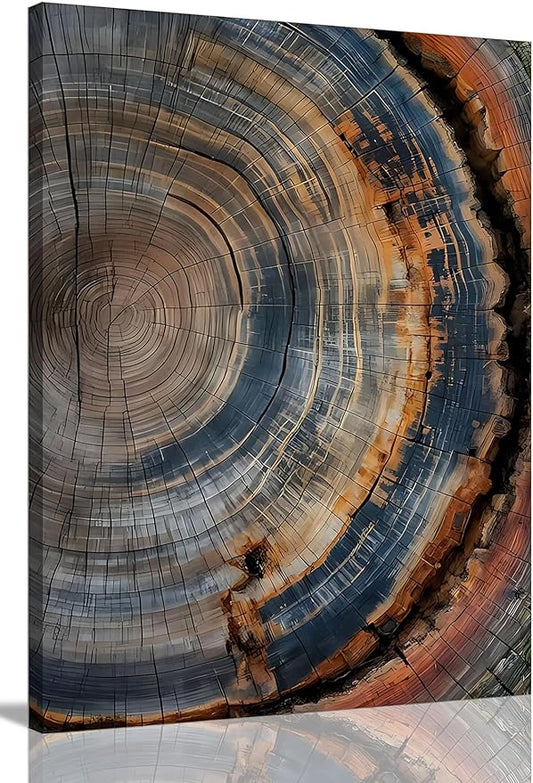 IBHJSART Framed Tree Ring Canvas Wall Art Vintage Colorful Wood Stump Painting Prints Modern Minimalist Pictures Neutral Nature Rustic Farmhouse Decor Living Room Bedroom Bathroom Office