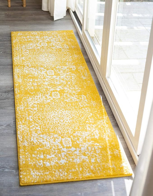 Rugs.com Arlington Collection Rug – 6 Ft Runner Yellow Medium-Pile Rug Perfect for Hallways, Entryways