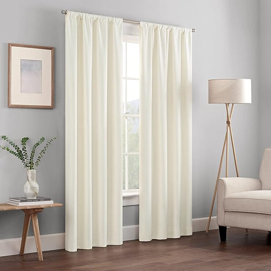 ECLIPSE Kendall Modern Blackout Thermal Rod Pocket Window Curtain for Bedroom or Living Room (1 Panel), 42" x 95", Ivory