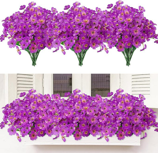 MACTING Artificial Flowers for Outdoors 12 Bundles Faux Outdoor Plants UV Resistant Plastic Silk Flowers No Fade for Planters Window Patio Porch Yard Indoor Garden Outside Summer Decorations(Purple)