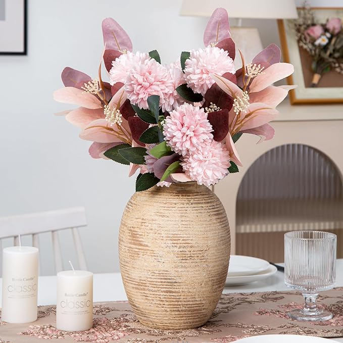 Rustic Ceramic Flower Vase - 8in Vintage erracotta Vase for Home Decor - Christmas Decorative TFlower Bud Vases, Mondern Farmhouse Vase - Living Room Shelf Decor Table, Lyeec