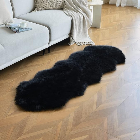 duduta Black Faux Sheepskin Runner Rugs 2x6 ft, Fluffy Shag Bedroom Rug Fur Couch Sofa Covers Halloween Decor Washable