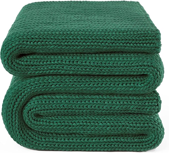 Guohaoi Knitted Weighted Blanket for Adults (Green 48"x72" 15lbs) No Beads Cooling Throw Blanket for Hot Sleepers, Home Decor Breathable Chunky Knit Heavy Blanket Use on Full Size Bed
