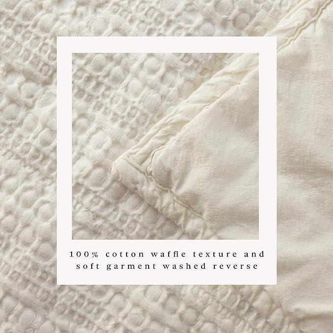 Great Bay Home King Size Taupe 100% Cotton Honeycomb Waffle Quilt and Sham Set - Garment Washed, Waffle Weave Like Texture, Lightweight 3-Piece Bedding Set (Natural)
