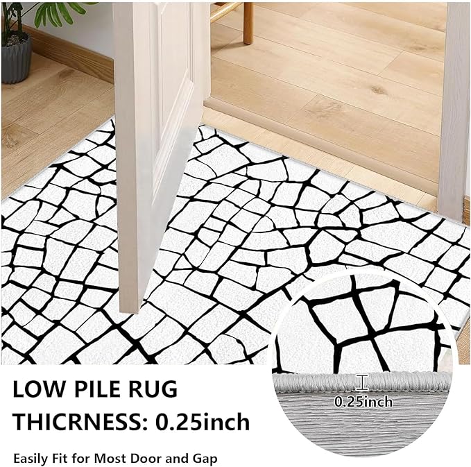 Black and White Area Rug, Abstract Rug, Contemporary Minimalist Rugs, Geometric Cracks Area Rugs, Modern Geometric Carpet for Living Room, Washable Non Slip Home Decor Mat 4x6
