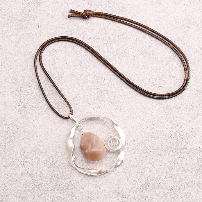 Leather Necklace for Women Boho Choker Necklace Long Cord Leather Pendant Bohemian Neckalce Vintage Alloy Pendant Leather Rope Necklace Wooden Necklaces for Women