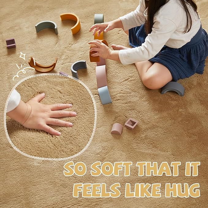 jinchan Solid Plush Area Rug 5x7 Performance Shaggy Washable Rug Indoor Soft Modern Faux Wool Cozy Non Slip Carpet for Living Room Kids Room Bedroom Dining Room Nursery Tan