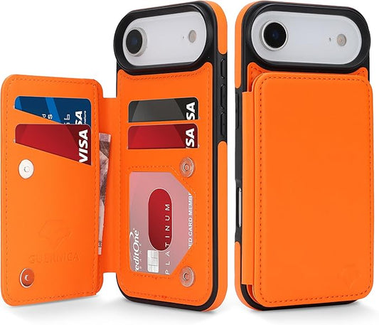 GUERNICA for iPhone 17 Air (6.7") Case Wallet with Card Holder, RFID Blocking Leather Protection, Shockproof Women Men Phone Case for iPhone Air, Orange