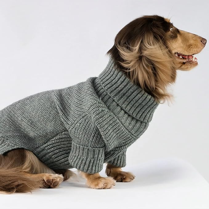 Fitwarm Dog Turtleneck Sweater, Thermal Knitted Pet Coat, Dog Winter Clothes for Small Dogs, Cat Apparel, Heather Grey, Large