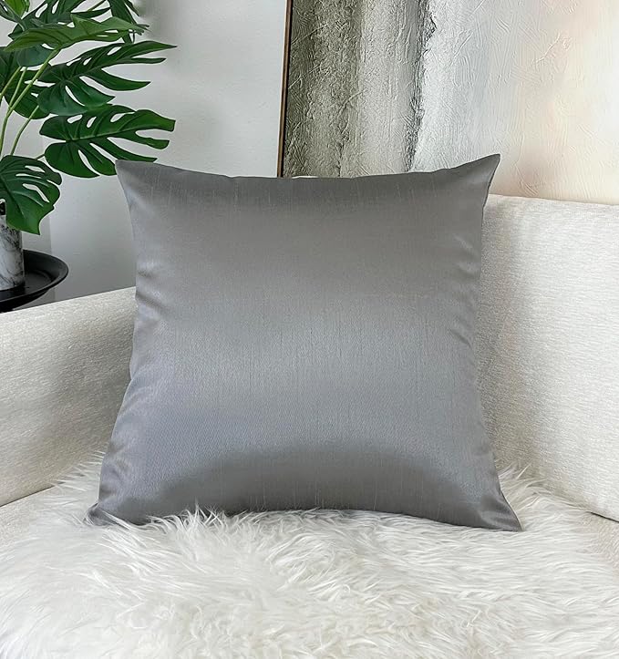 Aiking Home 20x20 Inches Faux Silk Square Throw Pillow Cover, Zipper Closure, Charcoal (Set of 2)