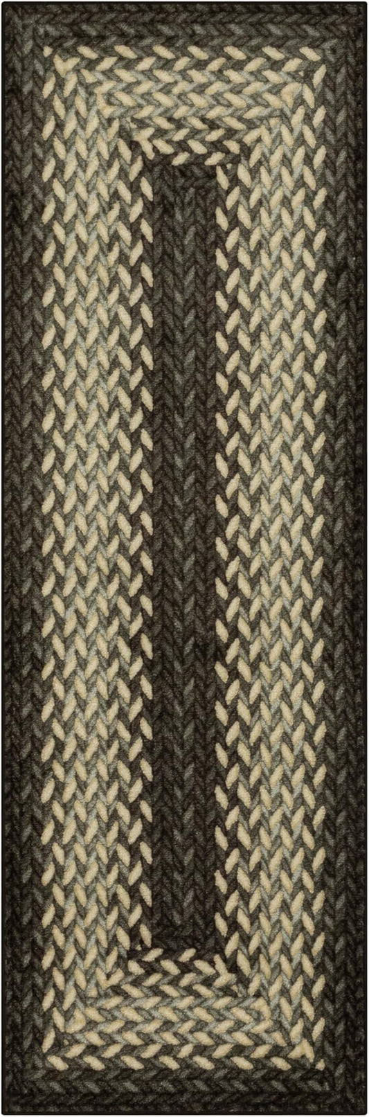 Maples Rugs Marion Bohemian Braided Design Print Runner Rug – Made in USA – Washable, Non Slip Indoor Long Carpet for Hallway, Kitchen, and Laundry Room, 2' x 8', Black