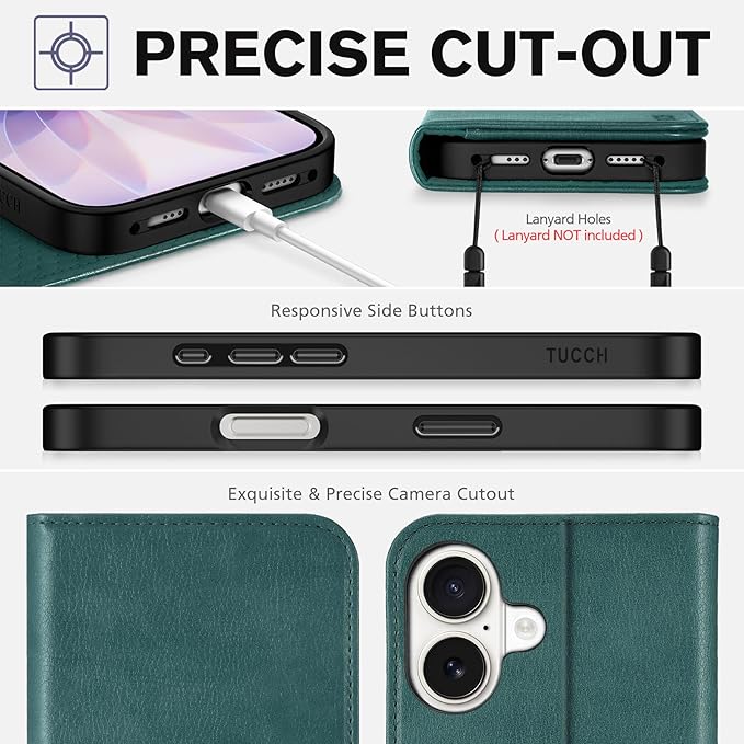 TUCCH Wallet Case for iPhone 17 (6.3-Inch) 2025, 3 Credit Card Slot | RFID Blocking | Stand | PU Leather | Shockproof TPU Interior Shell | Protective Flip Folio Cover | Teal Blue