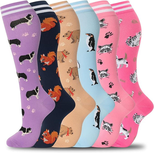 fenglaoda Compression Socks Women Men 6 Pairs, Knee High Best Support Circulation Socks for Running, Travel, Flight, Nurse