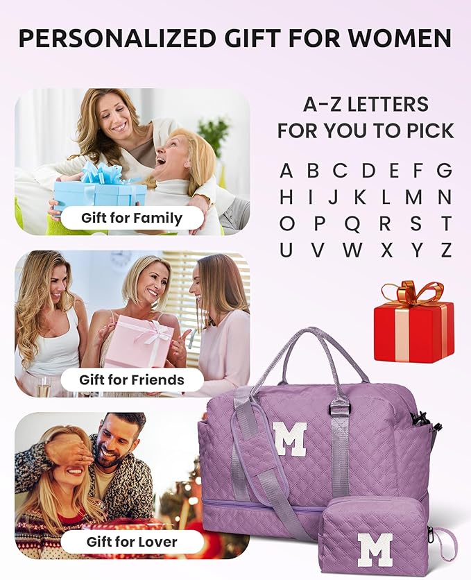 Vogewood Gifts for Girls-Teen Weekender Bags, Personalized Monogram Overnight Bag, Letter Travel Bag with Makeup Bag, Personalized Gift Idea for Women Her (Letter G)