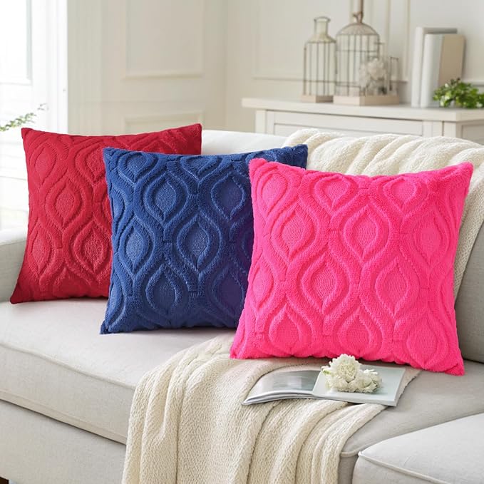 decorUhome Throw Pillow Covers 12x20 Inch Set of 2, Soft Plush Faux Wool Red Solid Couch Pillow Covers, Accent Farmhouse Neutral Square Pillow Cases for Sofa Bed Living Room