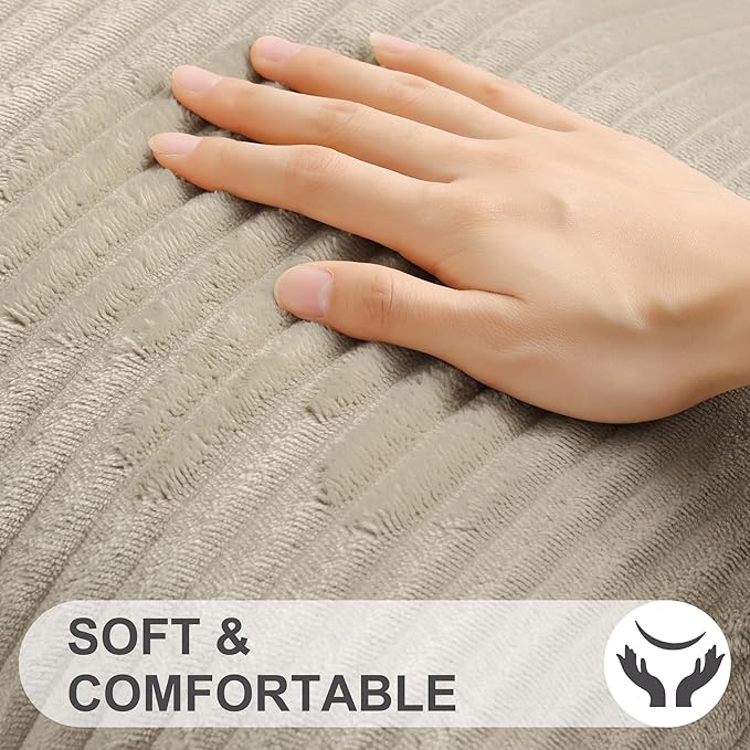 Simmore Decorative Spring Throw Pillow Covers 18x18 Set of 2, Soft Natural Plush Flannel Double-Sided Fluffy Couch Pillow Covers for Sofa Living Room, Khaki