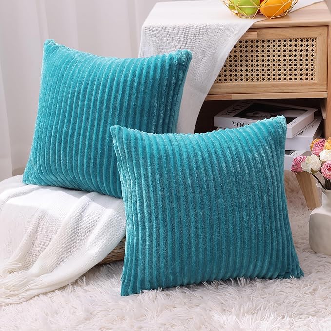 Simmore Decorative Spring Euro Sham Throw Pillow Covers 26x26 Set of 2, Soft Natural Plush Flannel Double-Sided Fluffy Couch Pillow Covers for Sofa Living Room, Teal