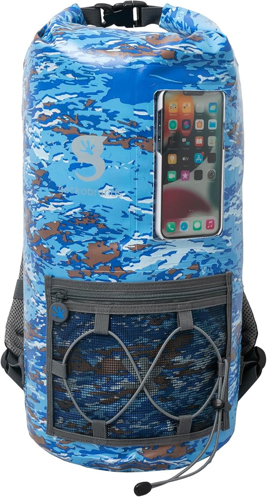 geckobrands Hydroner 20L Waterproof Dry Bag Backpack – Lightweight Roll-Top Bag with Clear Phone Pouch for Outdoor Activities