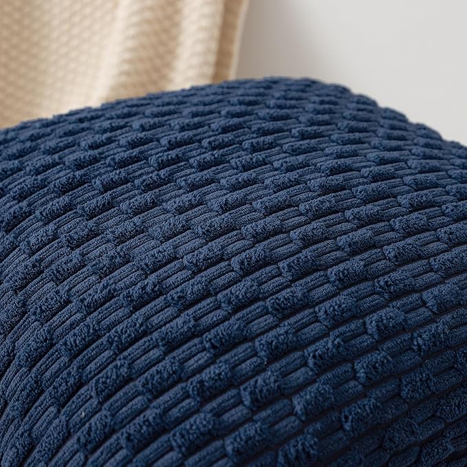 Kevin Textile Throw Pillow Cover Striped Corduroy Plush Texture Velvet Euro Cushion Cover for Bed 24 x 24 inch (60cm) Set of 2 Navy Blue