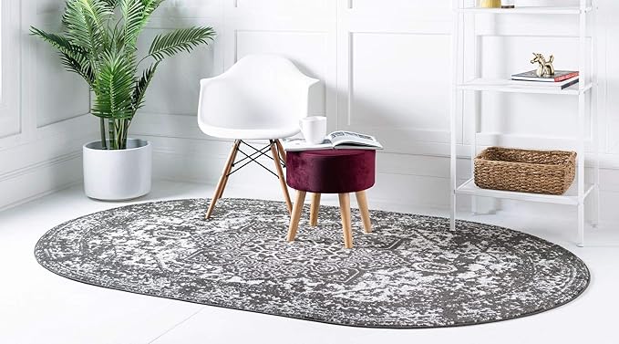 Rugs.com Arlington Collection Rug – 3' x 5' Oval Dark Grey Medium-Pile Rug Perfect for Living Rooms, Large Dining Rooms, Open Floorplans