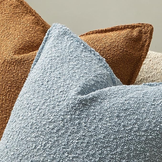 JUSPURBET Light Blue Decorative Pillow Covers 12x20 Set of 2 Throw Pillow Covers for Couch Sofa Bed Cozy Boucle Textured Lumbar Cushion Covers Cases with Hidden Zipper for Living Room Home Decor