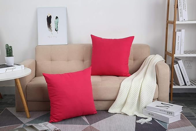 TangDepot Cotton Solid Throw Pillow Covers, 14" x 14" , Watermelon Red, 1 Count (Pack of 1)