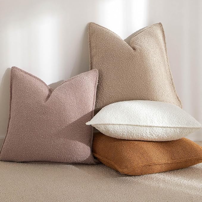JUSPURBET Pink Decorative Pillow Covers Set of 2 Throw Pillow Covers for Couch Sofa Bed Cozy Boucle Textured Cushion Covers Cases with Hidden Zipper for Living Room Home Decor 16x16