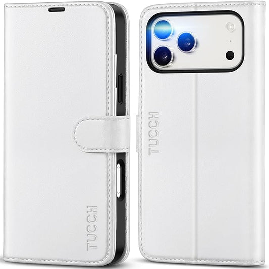 TUCCH Wallet Case for iPhone 17 Pro Max (6.9") 2025, RFID Blocking 4 Card Holders | Kickstand | Shockproof TPU Shell | PU Leather | Magnetic Closure | Protective Flip Folio Cover | White