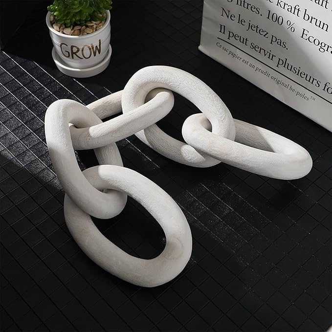 Decorative Wood Link Chain Wooden Chain Decor 5 Link Decoration for Family Party Home Office Decoration Supplies(White)