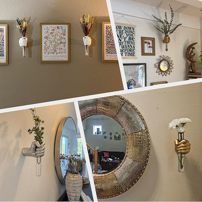 2 Pieces Wall Sculptures, Hands Vase Home Decor, Wall Mount Art Sculpture, Unique Wall Art Statue, Funky Flower Vase Decorations, Modern Eclectic Hanging Decor,Hands Statue (Orange(L+R))