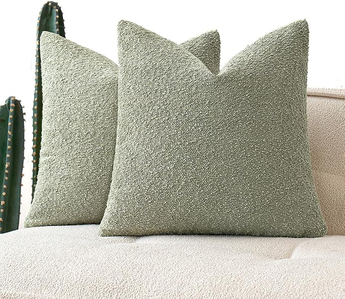 MIULEE 20x20 Inch Decorative Pillow Covers for Couch Bed Set of 2 Textured Boucle Neutral Spring Throw Pillows Sage Green Accent Solid Cushion Pillowcases Sofa Livingroom Home Decor