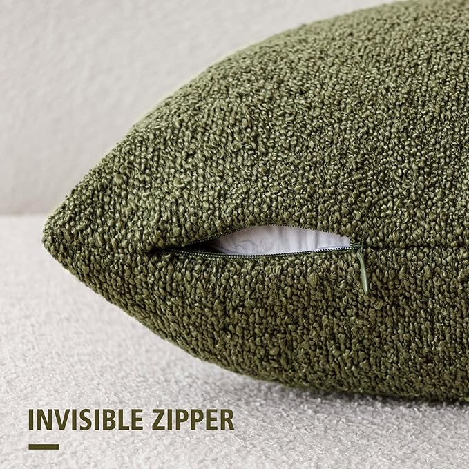 Foindtower Decorative Textured Boucle Throw Pillow Covers Accent Solid Pillow Cases Neutral Soft Cozy Couch Cushion Case for Chair Sofa Bedroom Living Room Home Decor 18x18 Inch,1PC,Moss Green