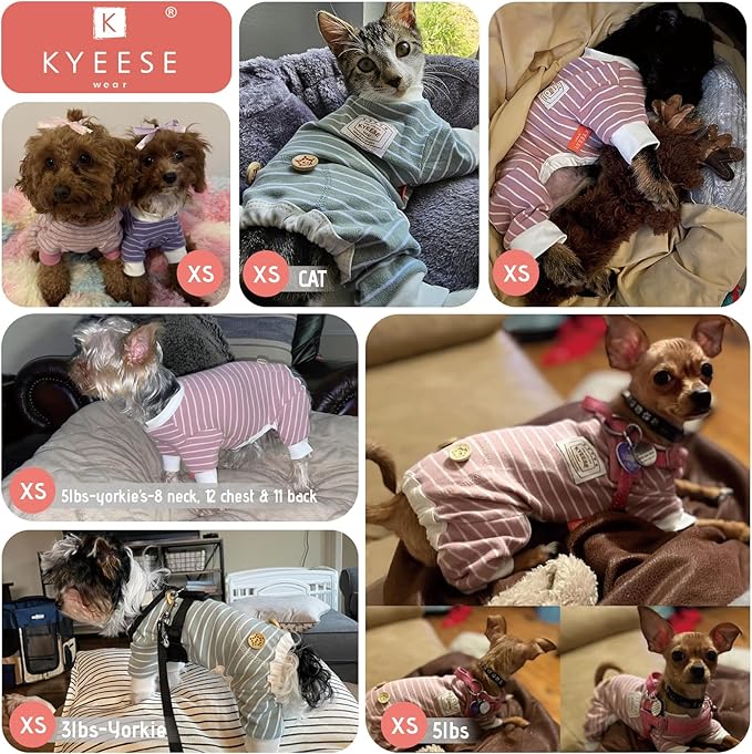 KYEESE Dog Pajamas Stretchable 4 Legs Doggie Jammies Striped Dog PJS Jumpsuit Lightweight Onesie Puppy Pajamas Soft Breathable Cozy Pet Outfit PJS Comfortable Sleepwear, Green Striped, X-Small