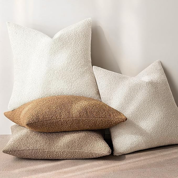 MIULEE 16x16 Inch Decorative Pillow Covers for Couch Bed Set of 2 Textured Boucle Neutral Winter Throw Pillows Brown Accent Solid Cushion Vintage Pillowcases Sofa Livingroom Home Decor
