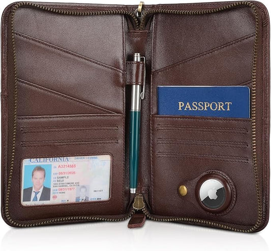 Polare Full Grain Leather Passport Holder Cover Case for Men and Women RFID Blocking Family Travel Wallet Holds 6 Passports